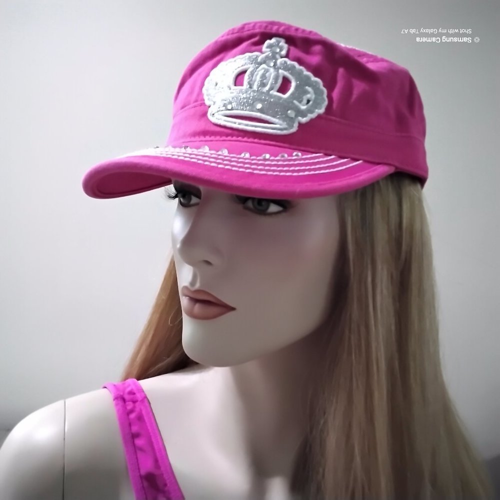 Pugs Gear Pink & White Rhinestone, Queen Crown & Embroidery Top Woman Shelby Cap